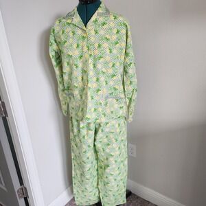 Handmade Pajamas Lounger Women Medium Multicolor Floral Button Drawstring Set